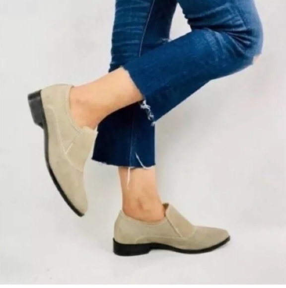 Free People Brady Women's 39 / 8.5 Taupe Suede Slip On Boho Chic Casual Loafer - Picture 1 of 13